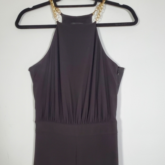 Laundry by Shelli Segal Black Open Peep Back Wide Leg Chain Halter Neck Jumpsuit - Picture 4 of 8